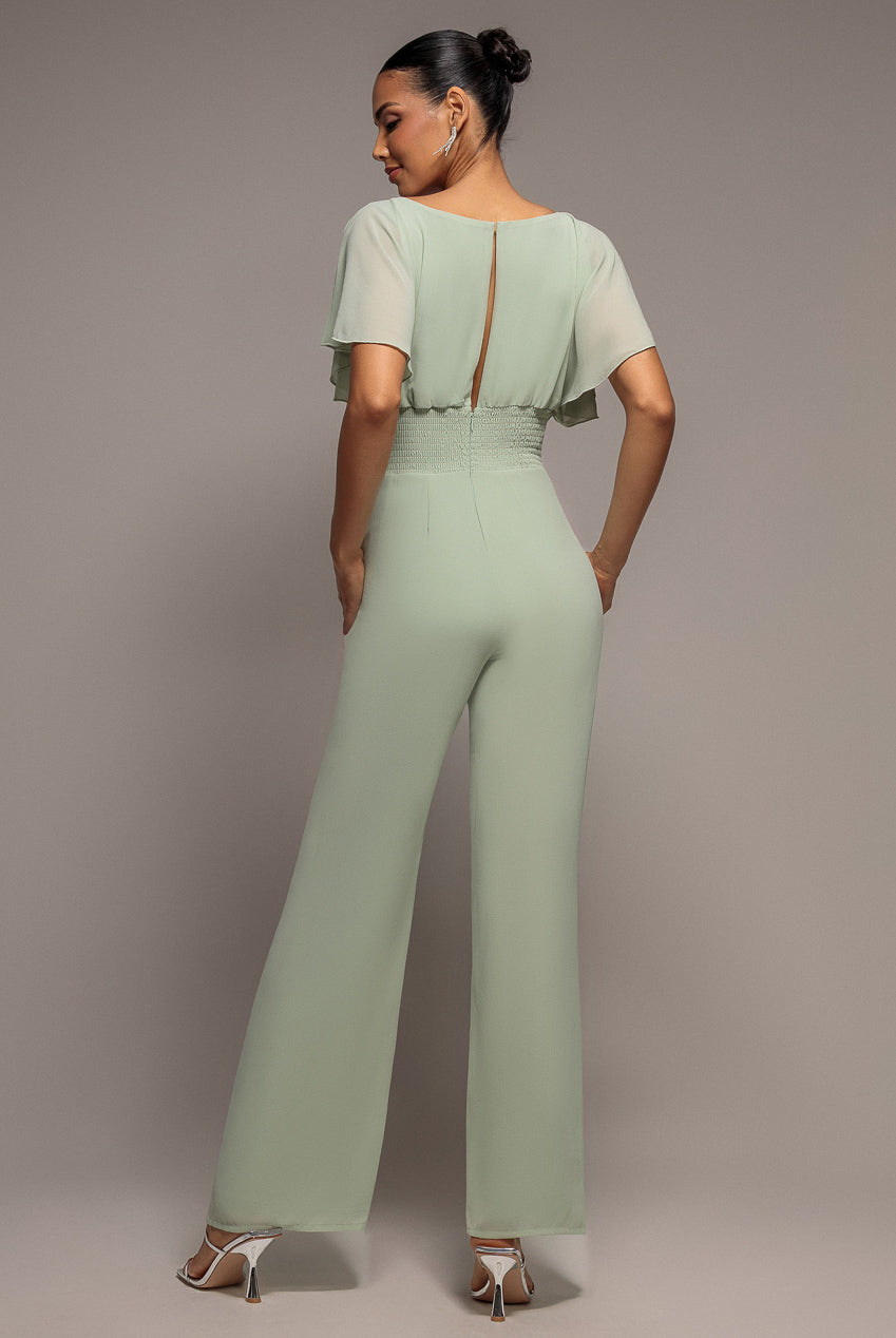 Chiffon Jumpsuit With Flutter Sleeves - Sage Green TR352