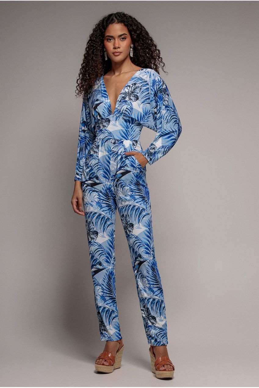 Tropical Print Jumpsuit - Blue TR356