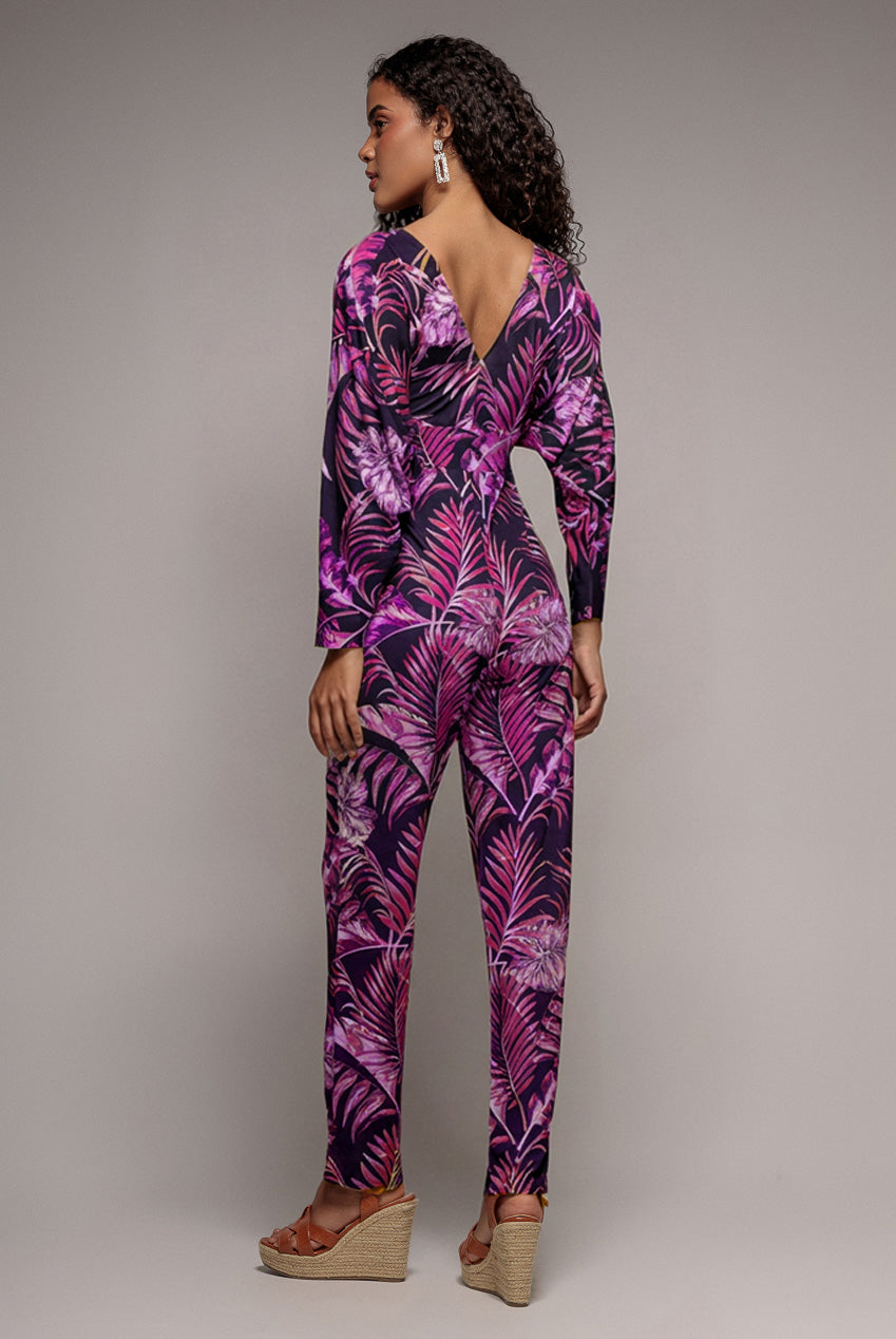 Tropical Print Jumpsuit - Purple TR356