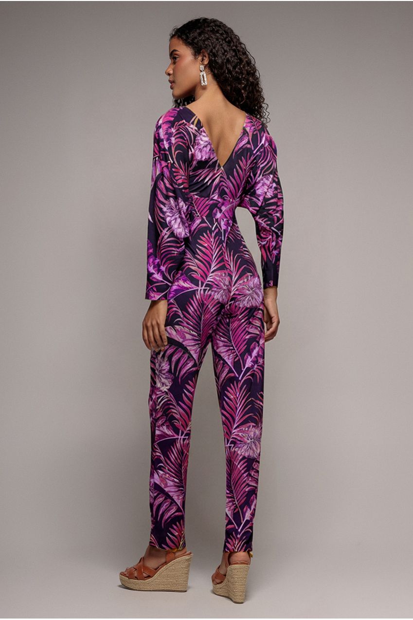 Tropical Print Jumpsuit - Purple TR356