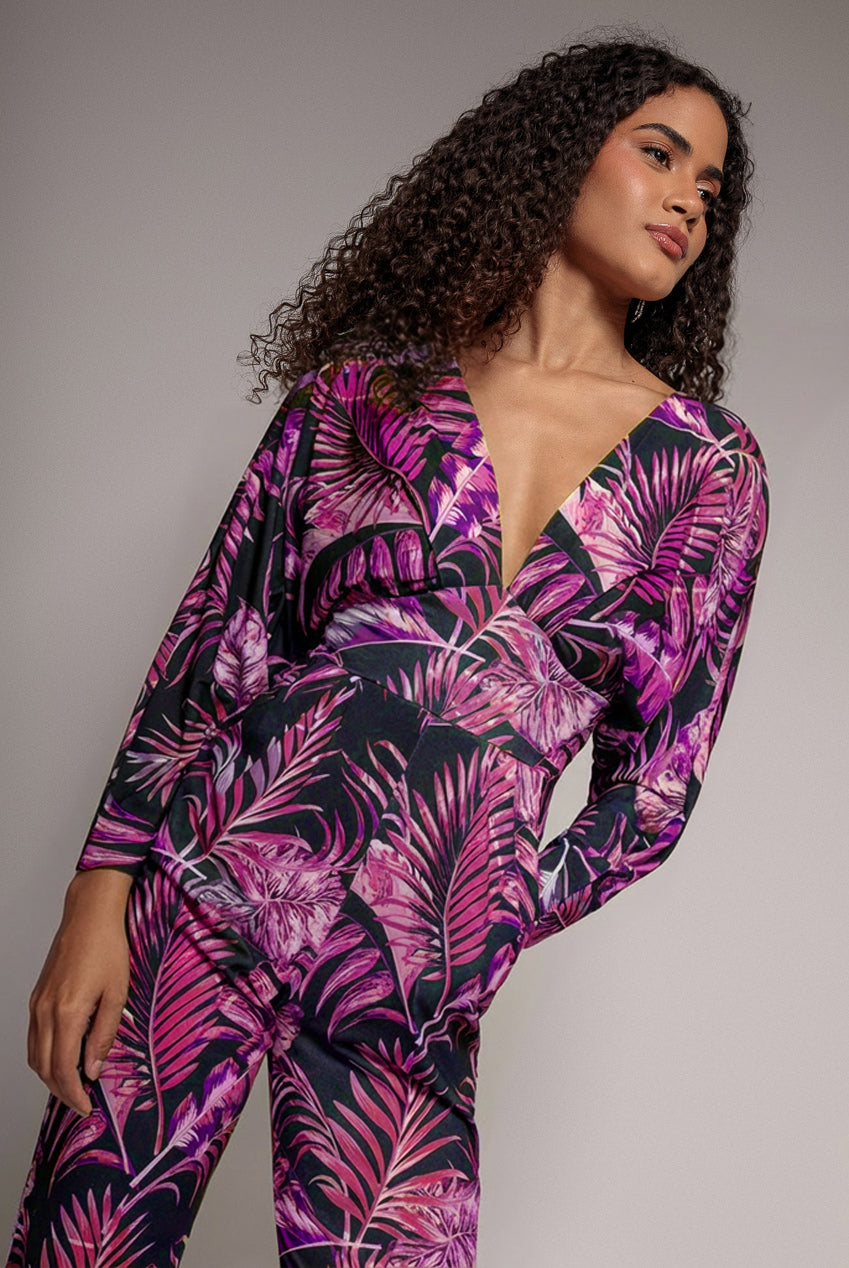Tropical Print Jumpsuit - Purple TR356