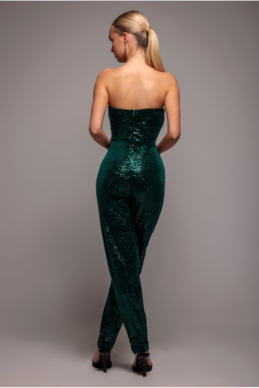 Sequin & Velvet Corset Jumpsuit - Emerald Green TR365