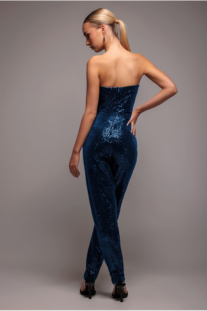 Sequin & Velvet Corset Jumpsuit - Blue TR365