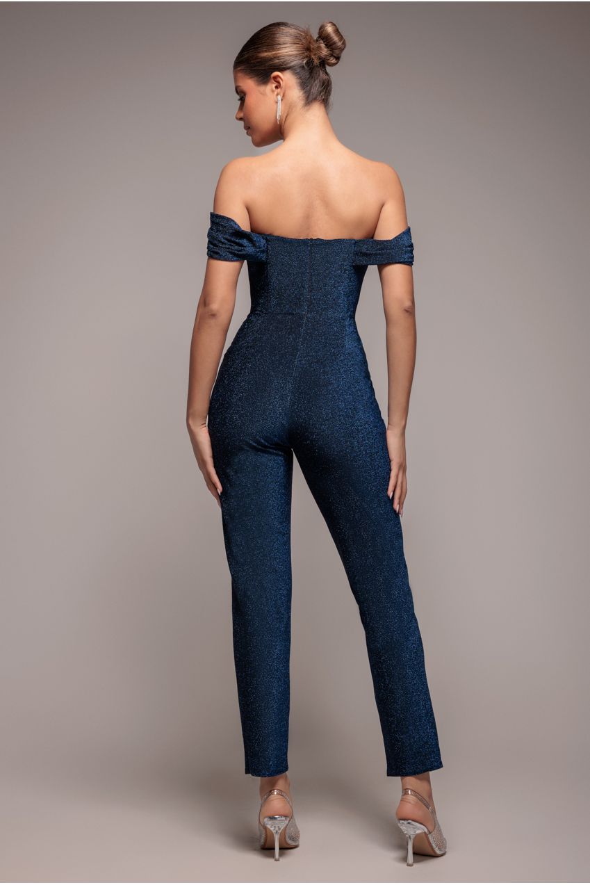 Lurex Cowl Neck Jumpsuit - Royalblue TR374