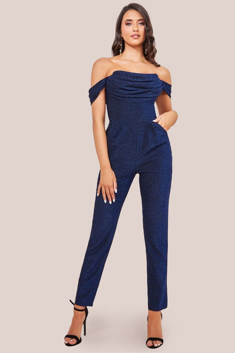 Lurex Cowl Neck Jumpsuit - Royalblue by Goddiva