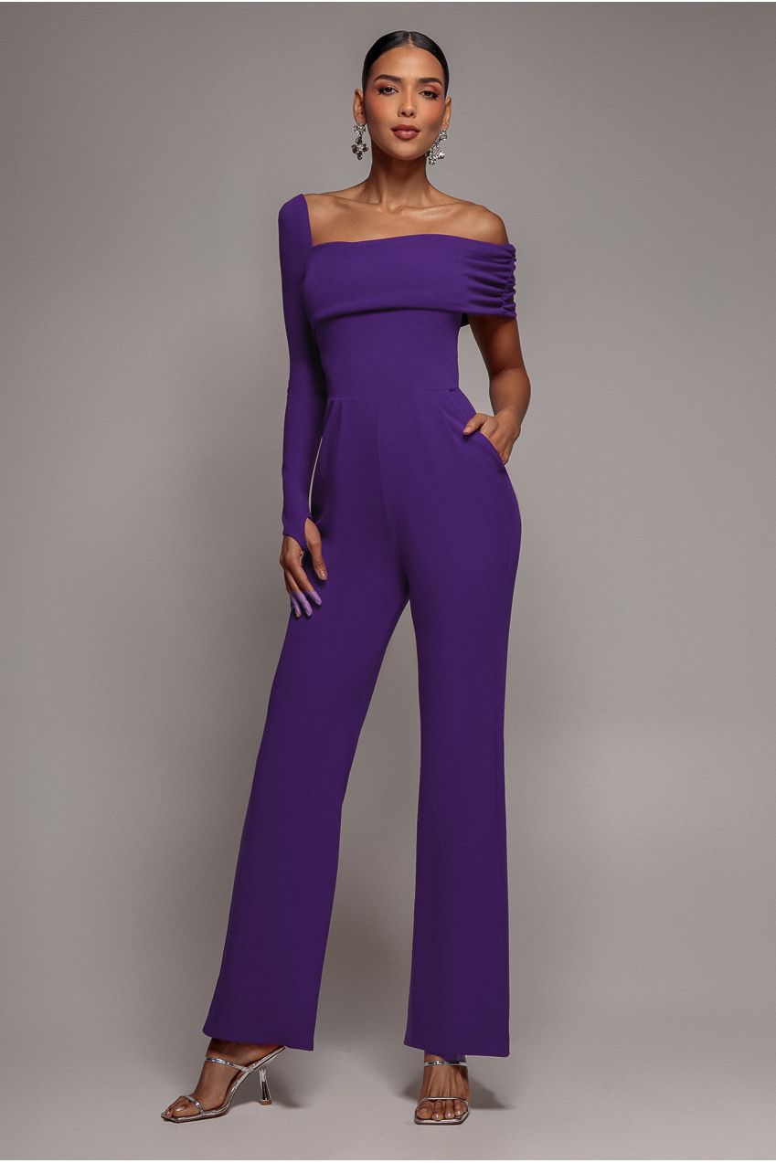 One Shoulder Scuba Jumpsuit - Purple TR375