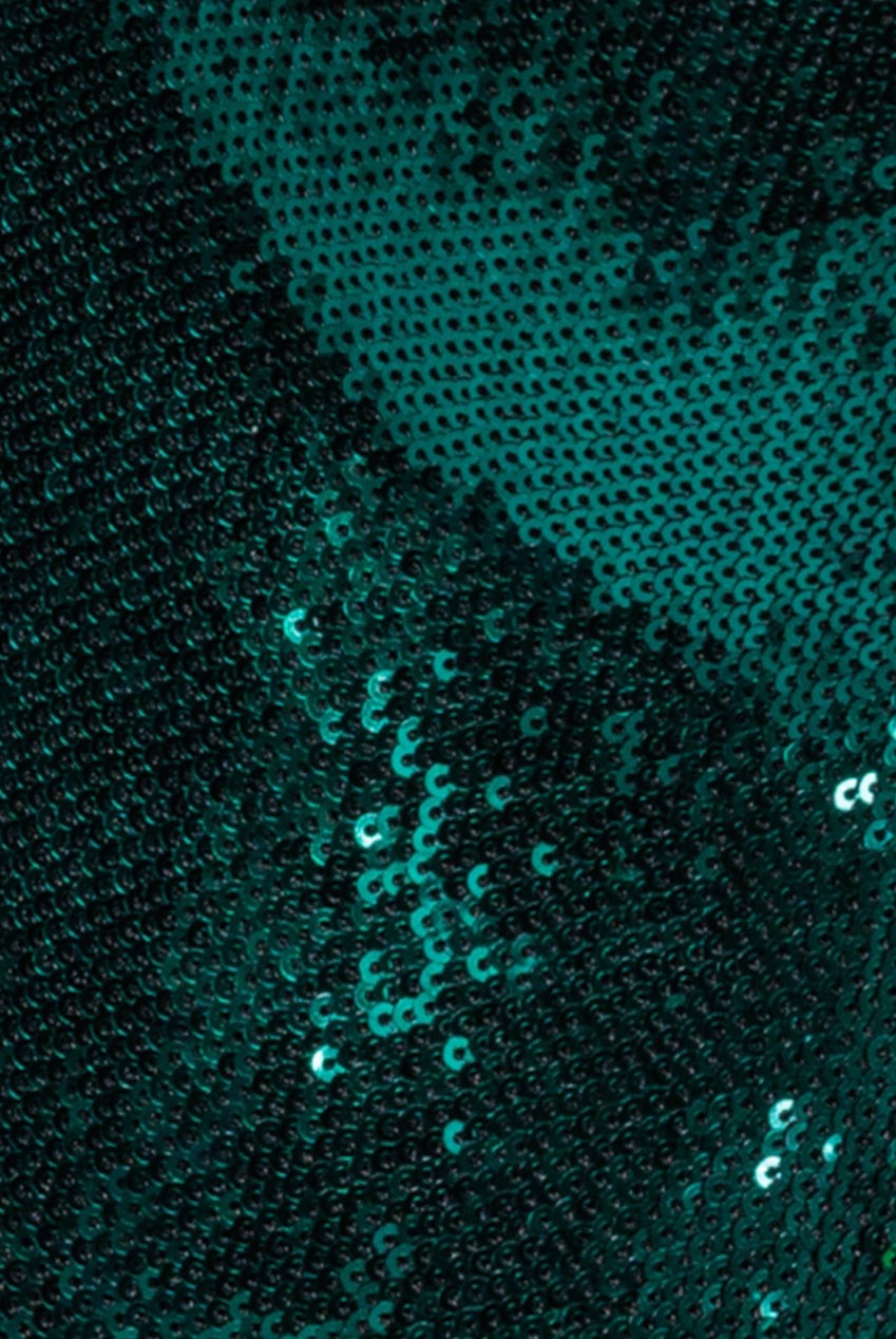 Liquid Sequin Jumpsuit With Corsage - Emerald Green TR380