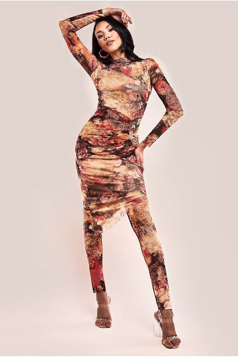 Printed Sheer Leggings - Orange by Goddiva