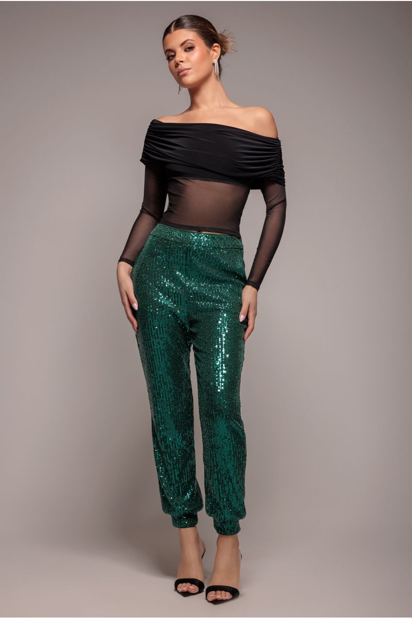 Sequin Cuffed Ankle Trouser - Emerald TR360