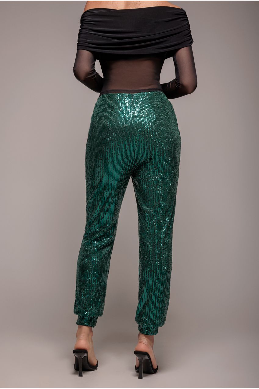 Sequin Cuffed Ankle Trouser - Emerald TR360