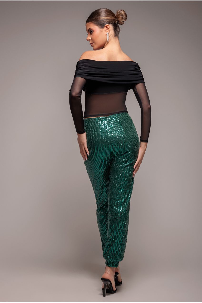 Sequin Cuffed Ankle Trouser - Emerald TR360