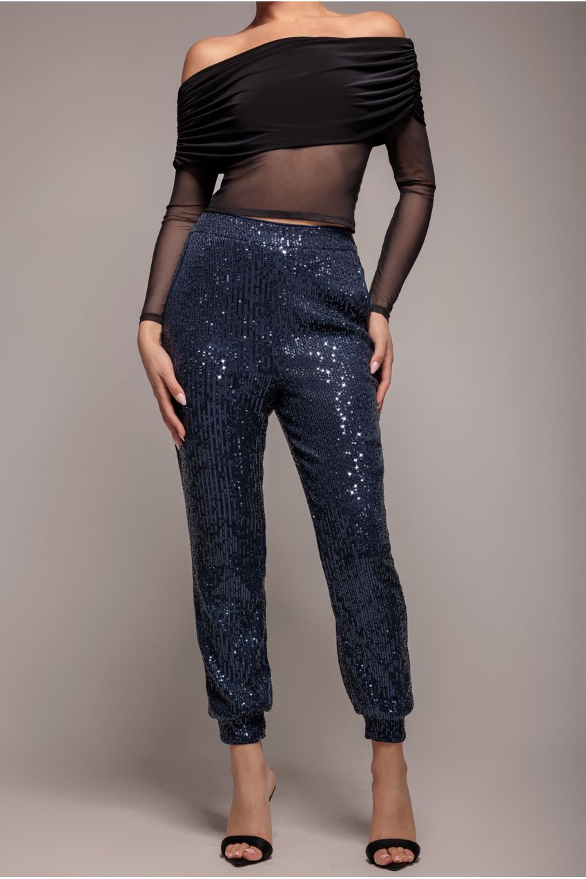 Sequin Cuffed Ankle Trouser - Navy TR360