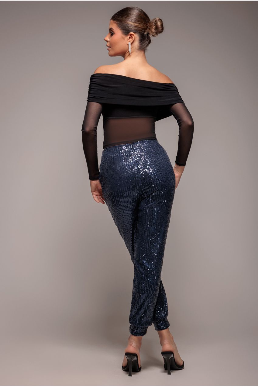 Sequin Cuffed Ankle Trouser - Navy TR360