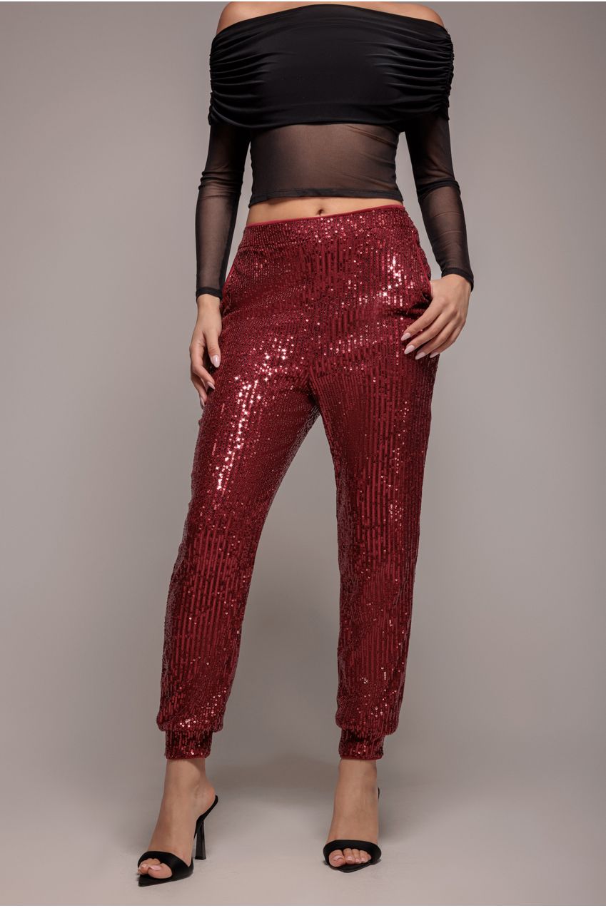 Sequin Cuffed Ankle Trouser - Wine TR360