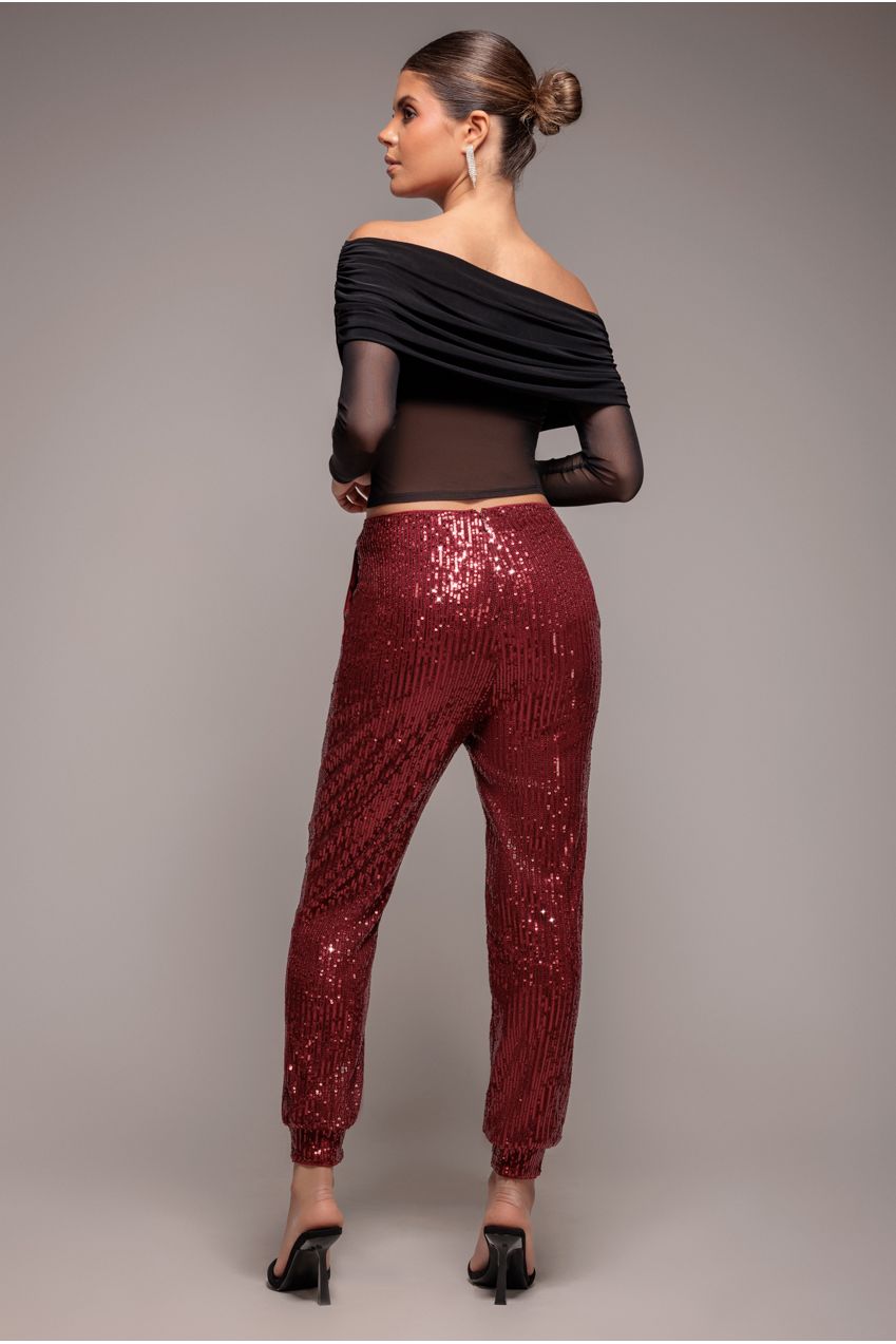 Sequin Cuffed Ankle Trouser - Wine TR360
