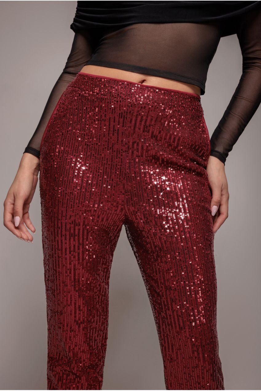 Sequin Cuffed Ankle Trouser - Wine TR360