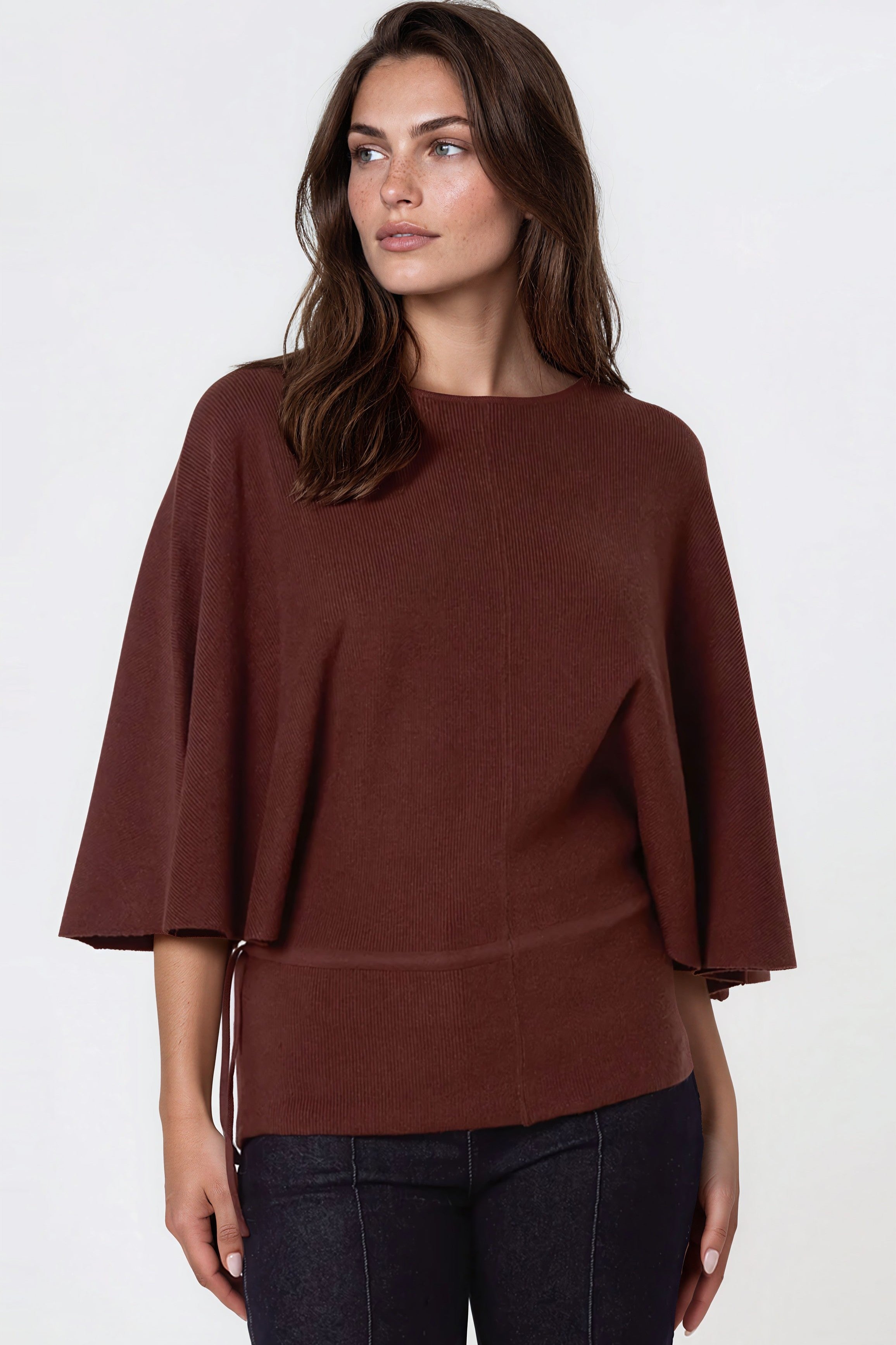 Brown Tie Waist Batwing Sleeve Knit Jumper ALQ4032030