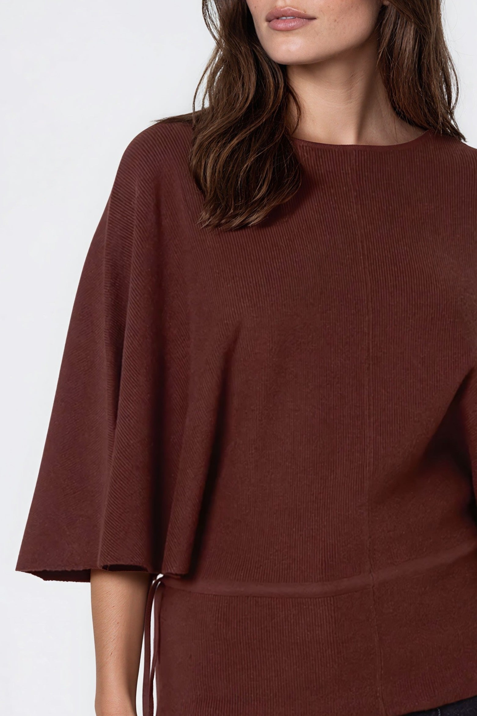 Brown Tie Waist Batwing Sleeve Knit Jumper ALQ4032030