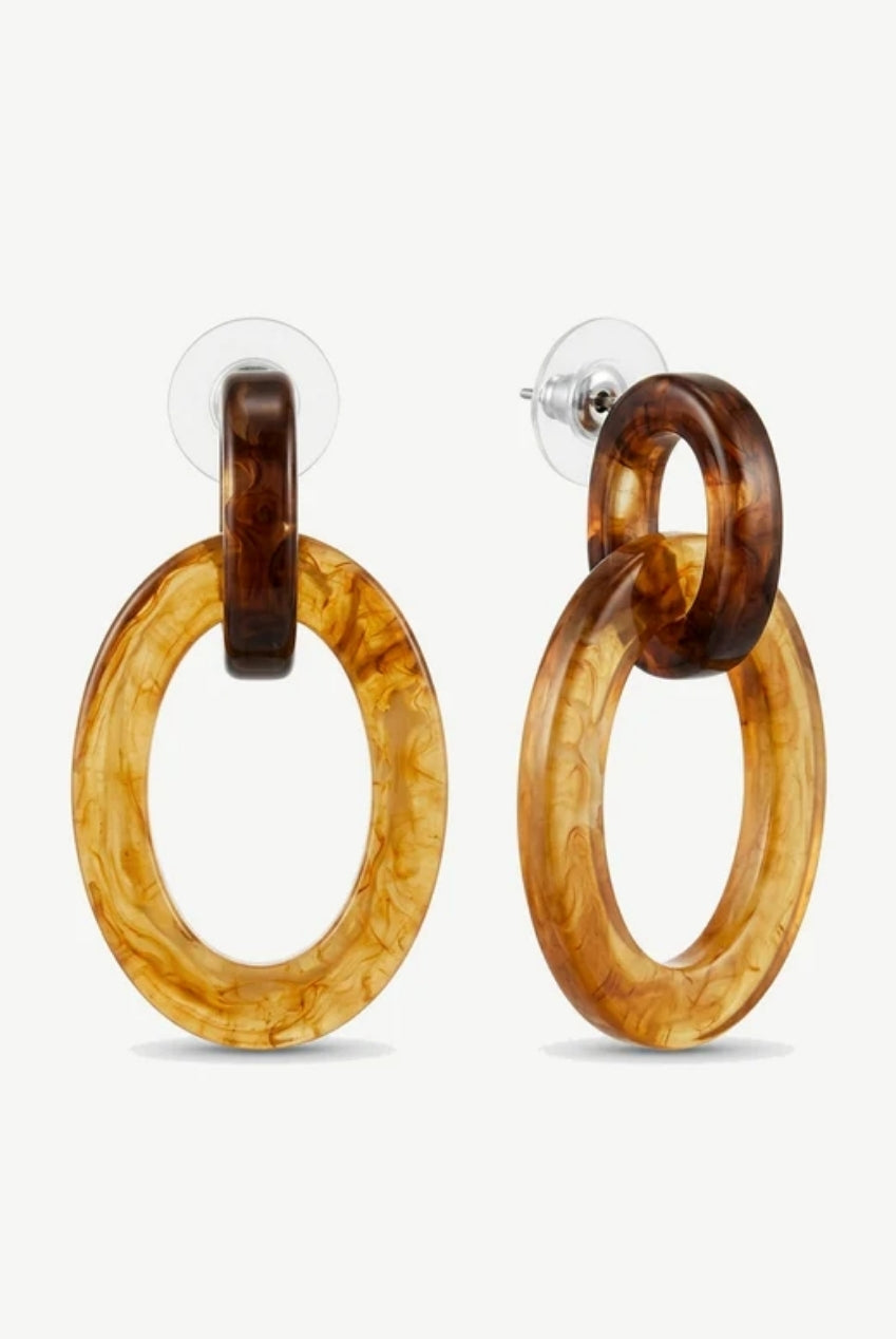 Tortoiseshell Double Hoop Drop Earrings 669