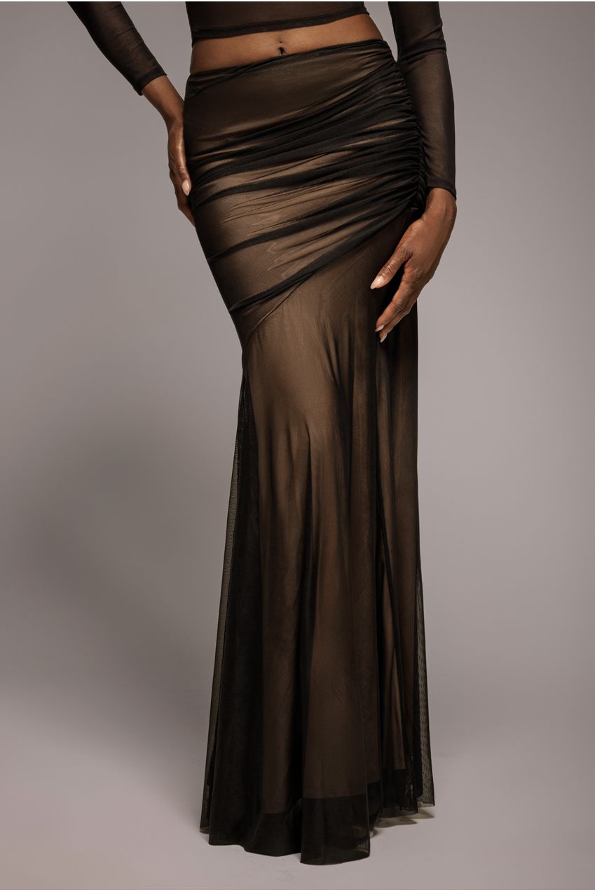 Mesh Gathered Mermaid Maxi Skirt - Black SK57