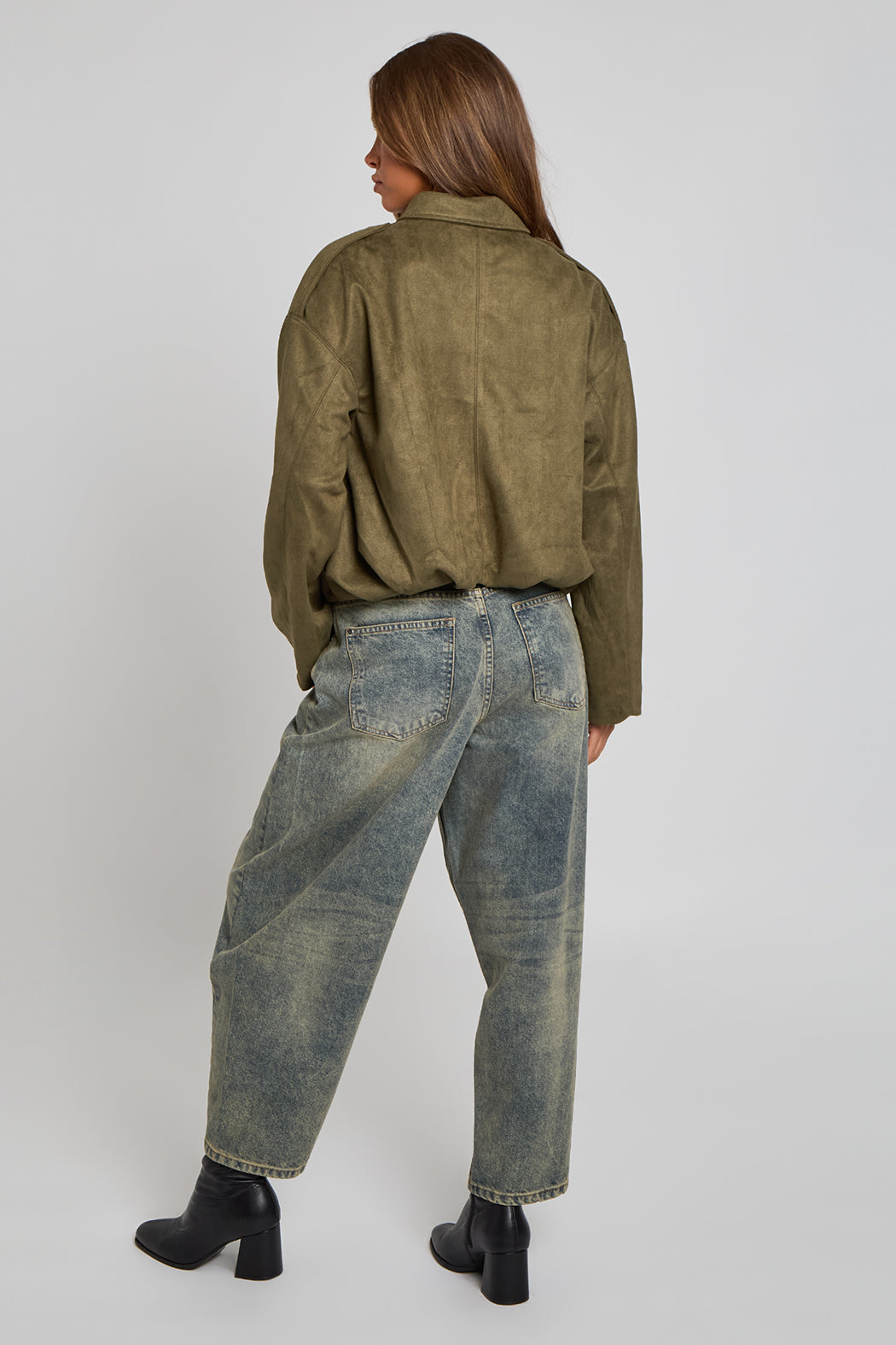 Khaki Suede Collared Bubble Hem Jacket 40JKT37942-c33