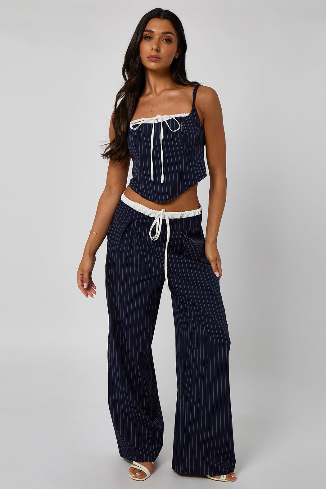 Pinstripe Double Waistband Low Rise Trouser 40TRS36932-c41