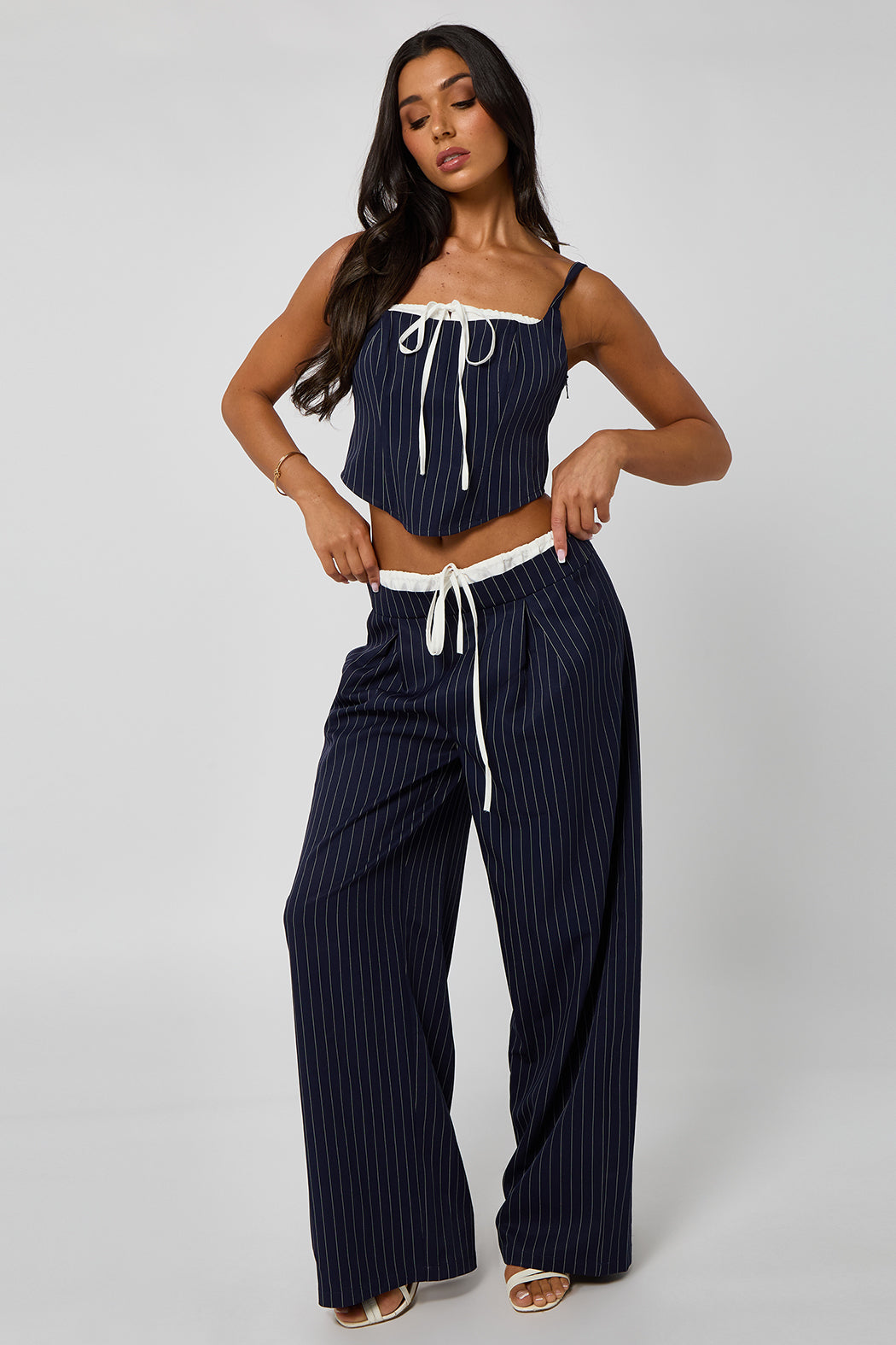 Pinstripe Double Waistband Low Rise Trouser 40TRS36932-c41