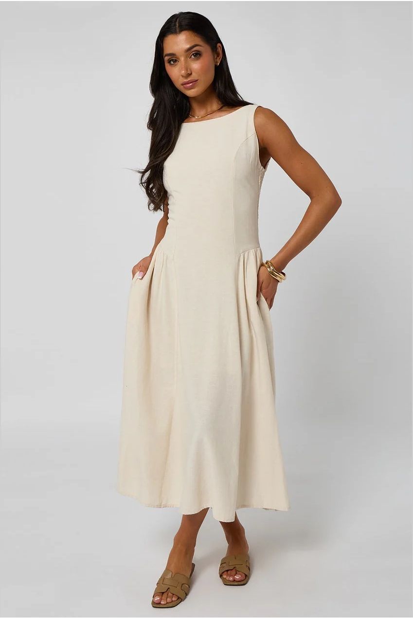 Stone Linen-Look Sleeveless Smock Dress 40DRS36806-c16