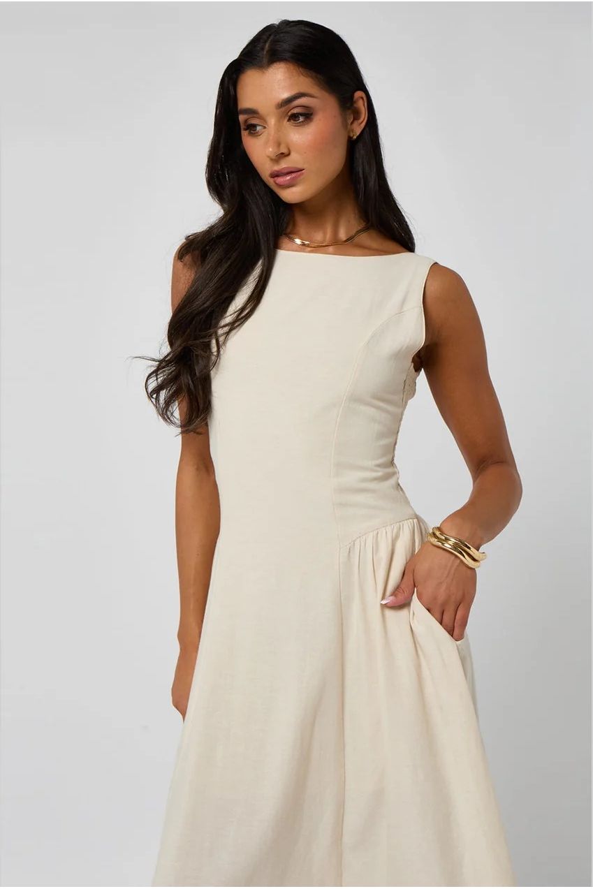 Stone Linen-Look Sleeveless Smock Dress 40DRS36806-c16