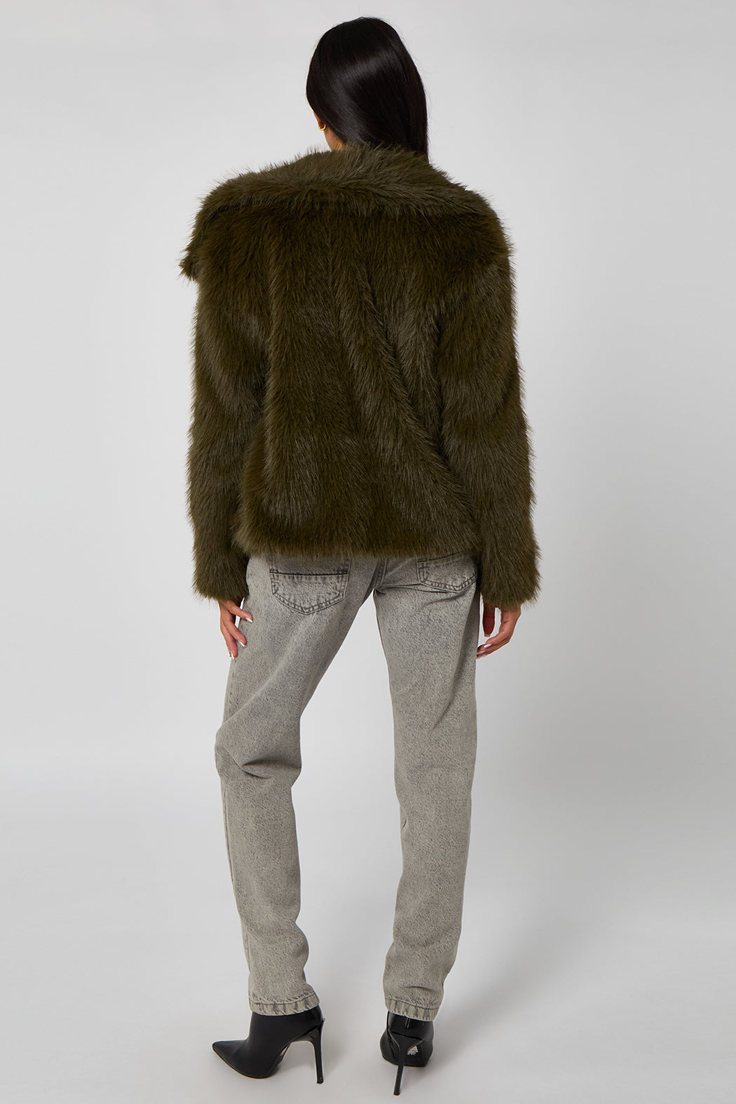 Khaki Faux Fur Jacket 40JKT37133-c34