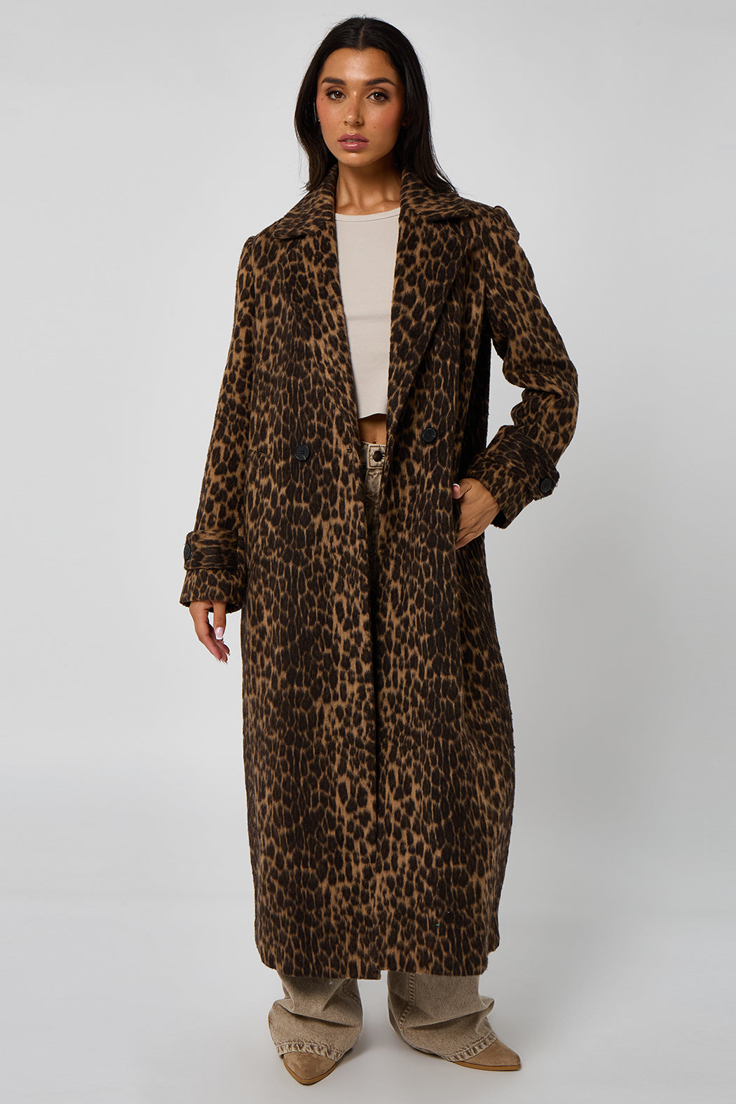 Leopard Faux Wool Formal Coat 40JKT34313-C29