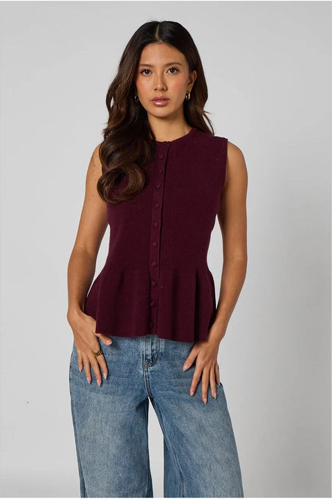 Plum Peplum Button Front Vest by Urban Bliss
