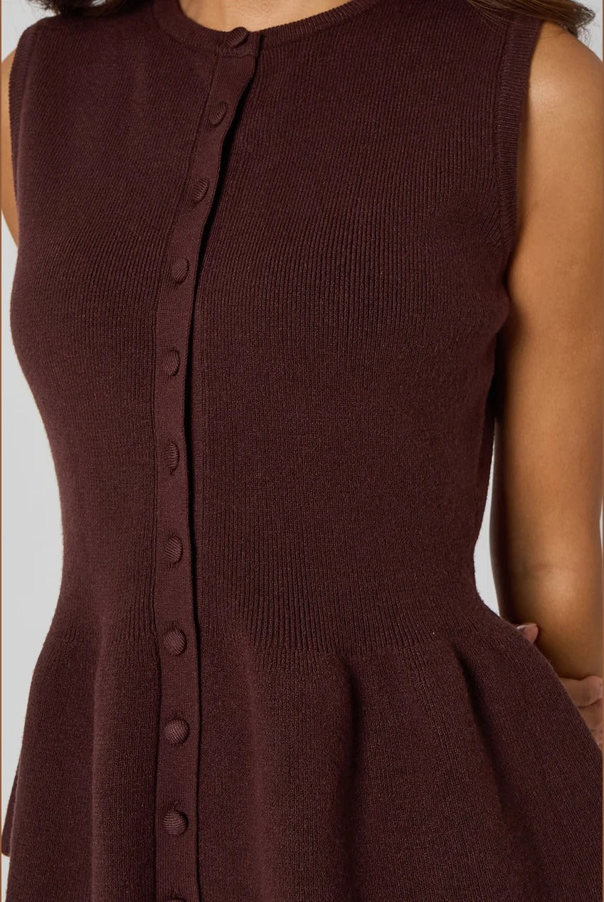 Brown Peplum Button Front Vest 40KW37670-c24
