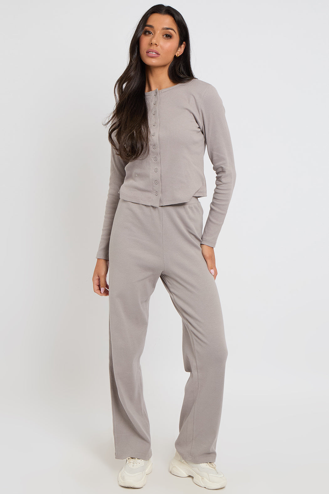 Grey Long Sleeved Button Front Top 40TOP37265-c2