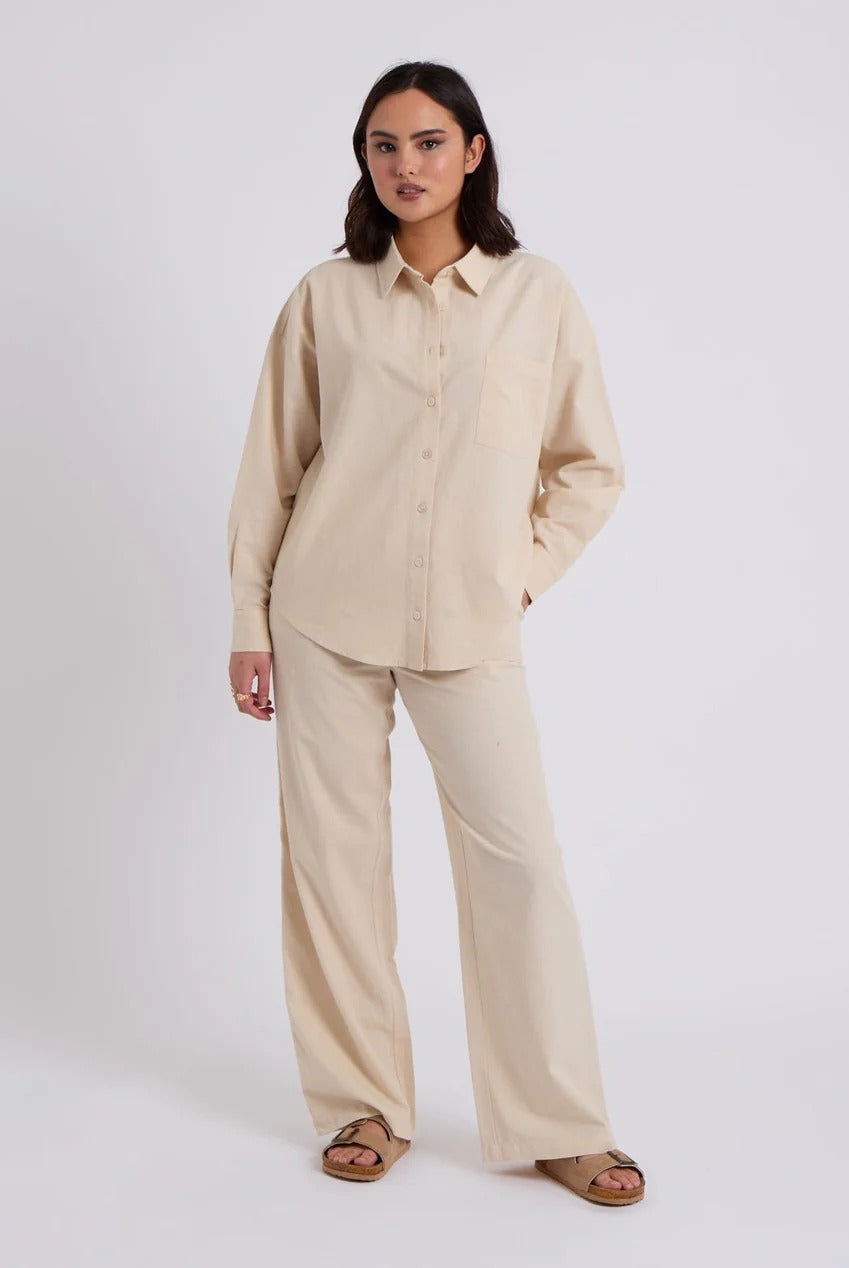 Beige Linen Blend Wide Leg Trouser 40TRS32886-c16