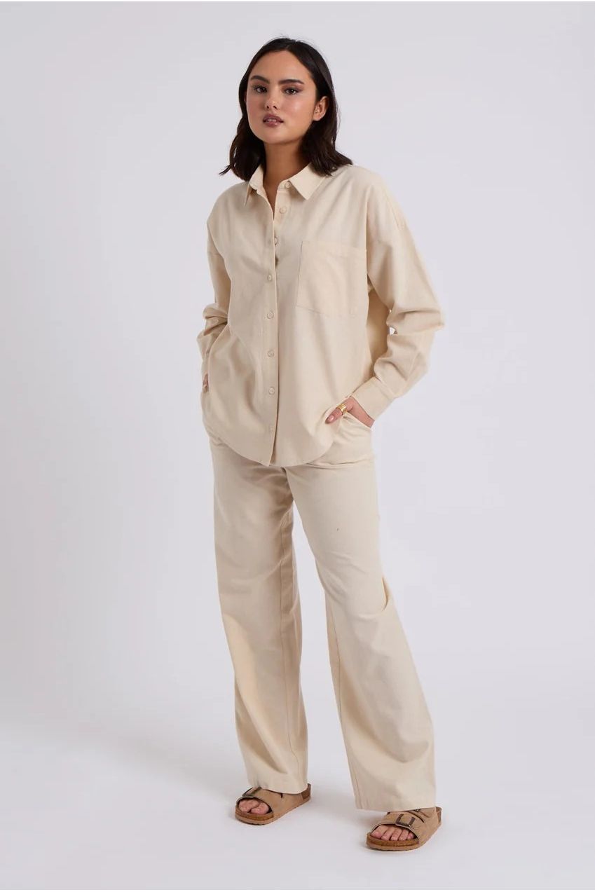 Beige Linen Blend Wide Leg Trouser 40TRS32886-c16