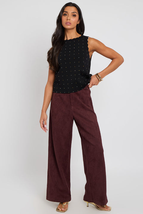 Plum Faux Suede Trousers by Urban Bliss