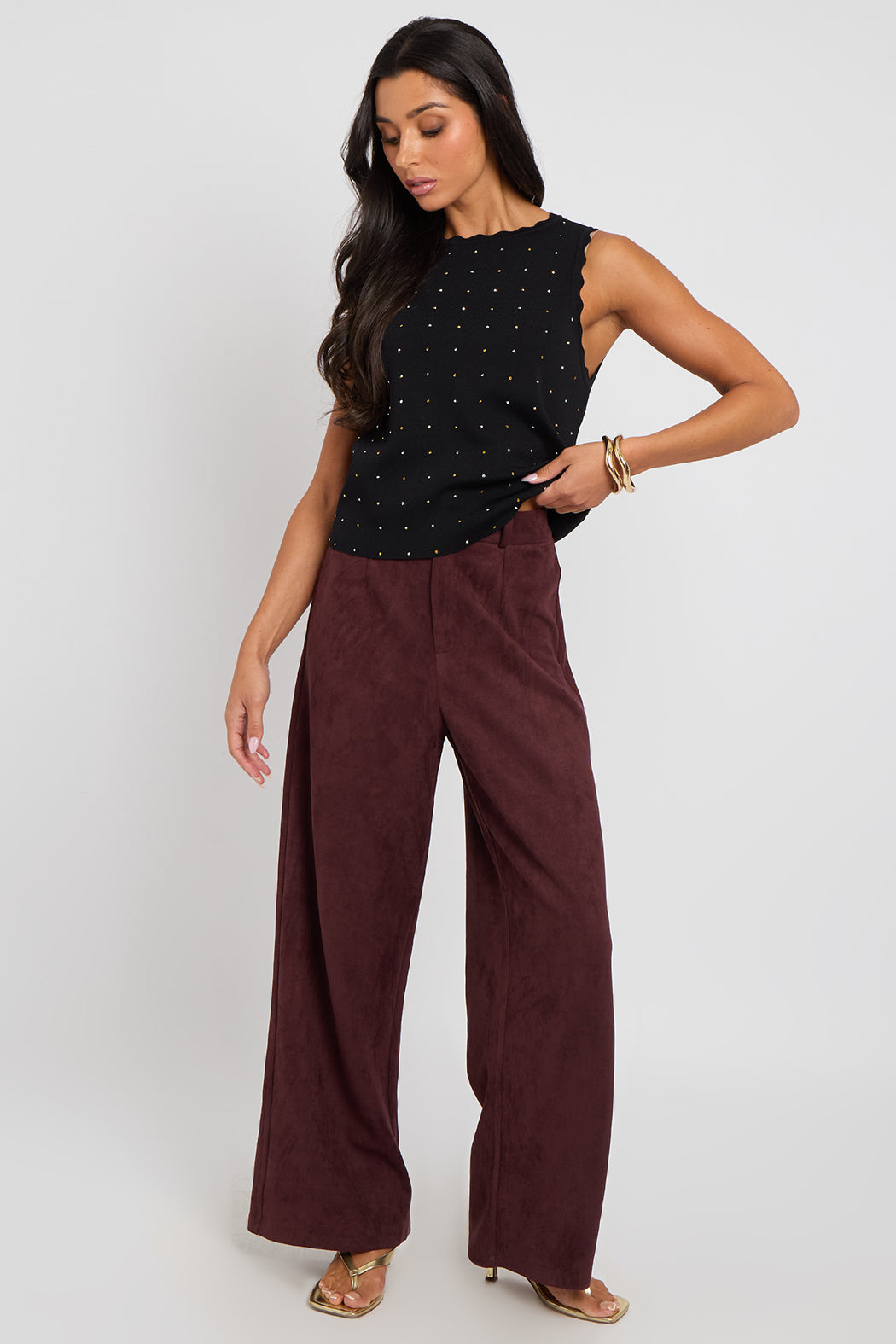 Plum Faux Suede Trousers 40TRS37168-c57