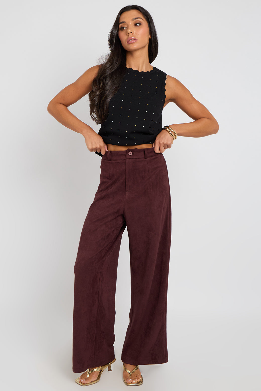 Plum Faux Suede Trousers 40TRS37168-c57