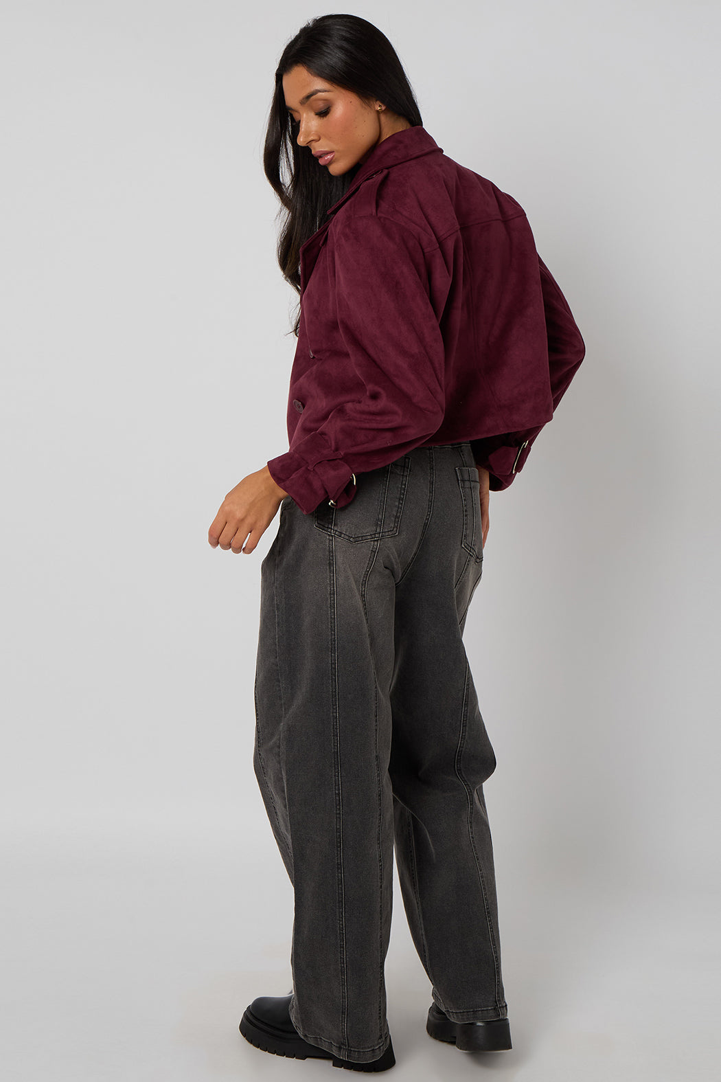 Plum Cropped Faux Suede Jacket 40JKT37123-c57