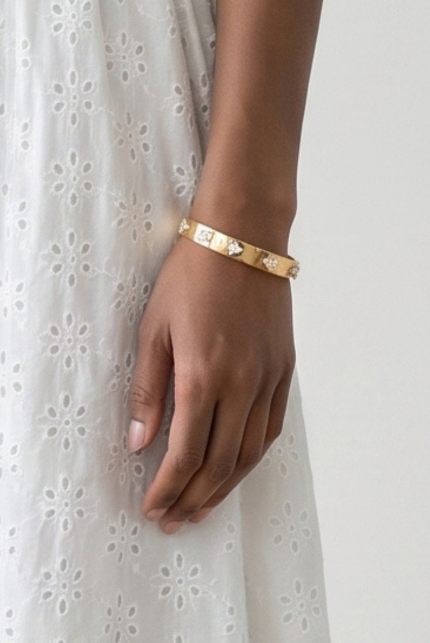 Kinmokusei Gold Bead Floral Bangle US01-10277