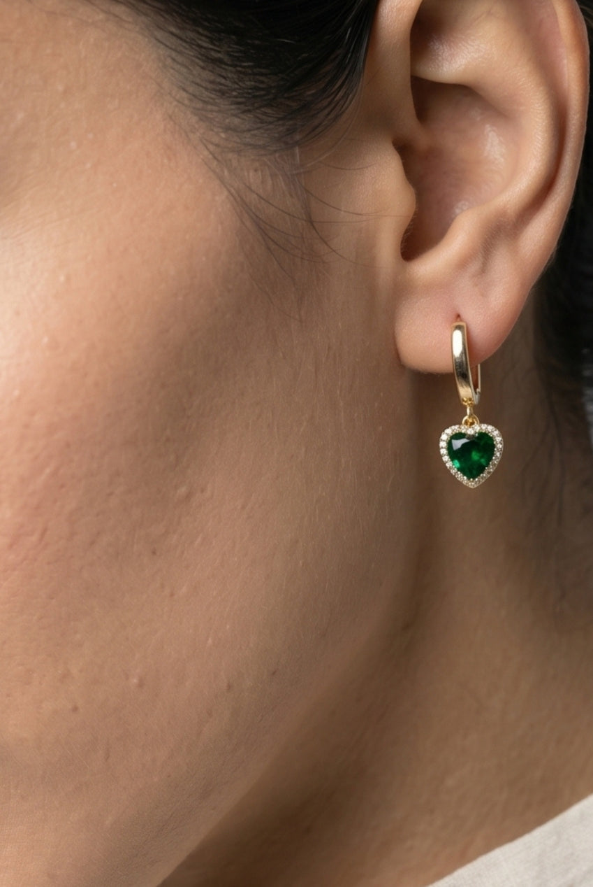 Kokoro Green Heart Hoop Earrings US01-11229
