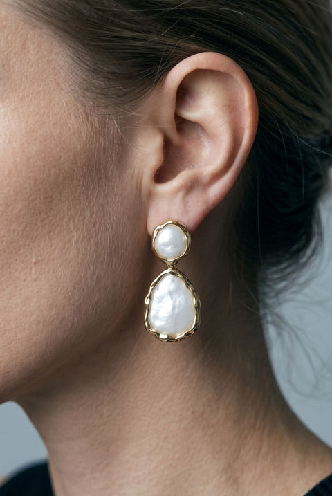 Shinju Mother Of Pearl Oversized Drop Earrings by Uchi & Soto