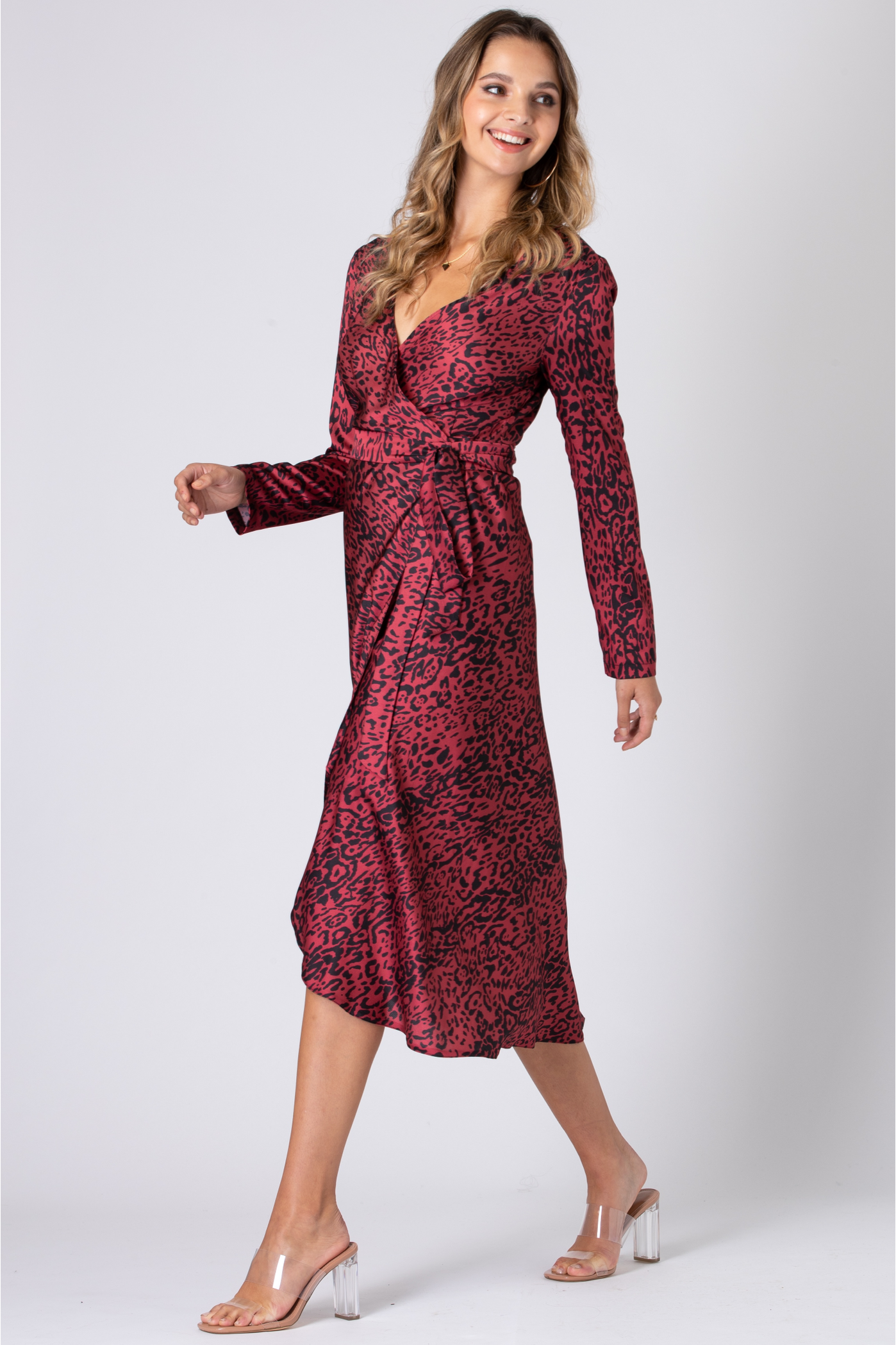 Leopard Print Wrap Dress With Long Sleeve UTAW20015