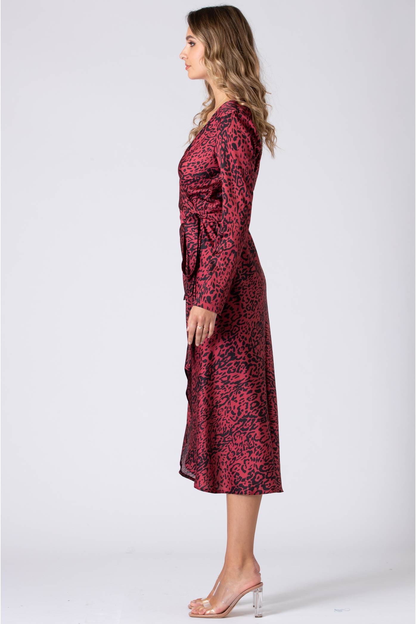 Leopard Print Wrap Dress With Long Sleeve UTAW20015