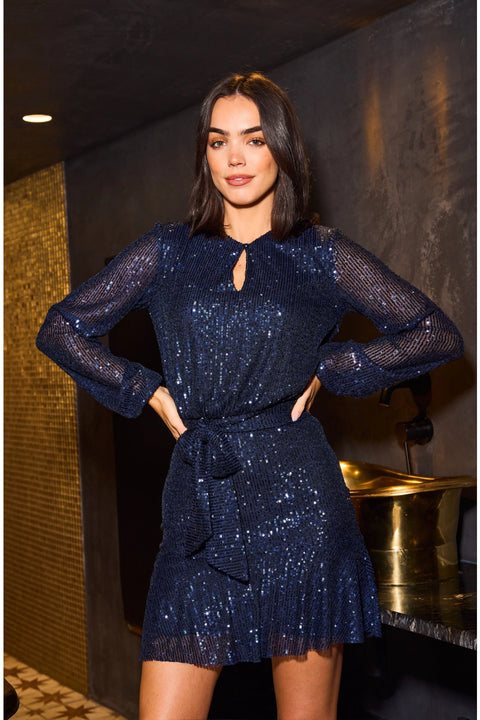 Sequin Skater Dress With Long Sleeve by Urban Touch