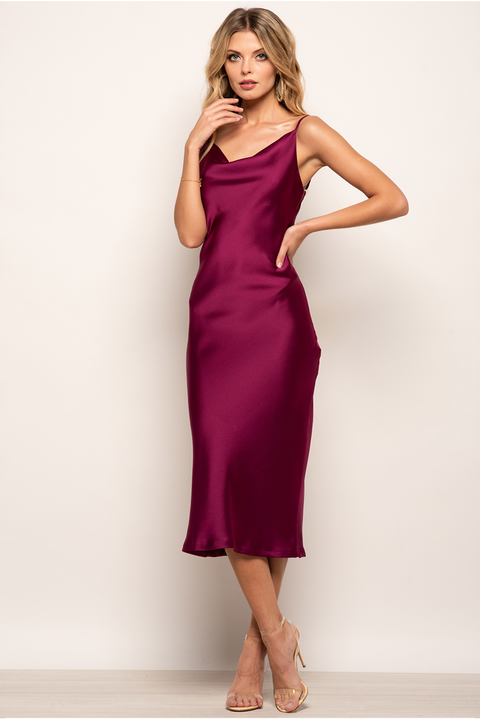 Cowl Neck Satin Slip Cami Midi Dress by Urban Touch