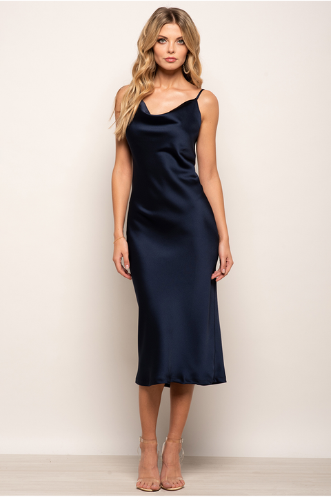 Cowl Neck Satin Slip Cami Midi Dress by Urban Touch
