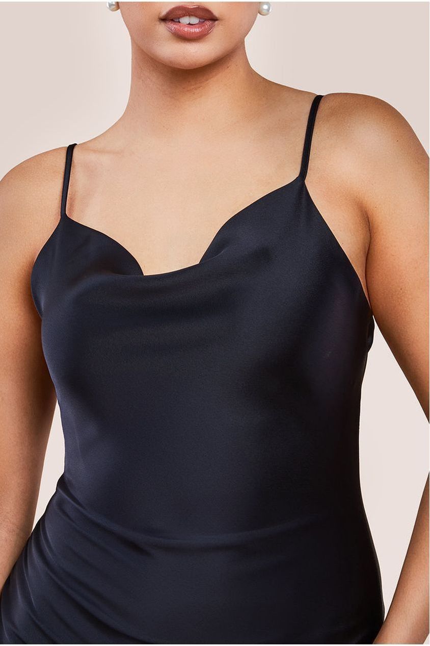 Cowl Neck Satin Slip Cami Midi Dress UTSS19012