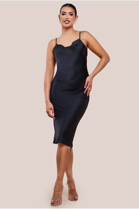 Cowl Neck Satin Slip Cami Midi Dress by Urban Touch